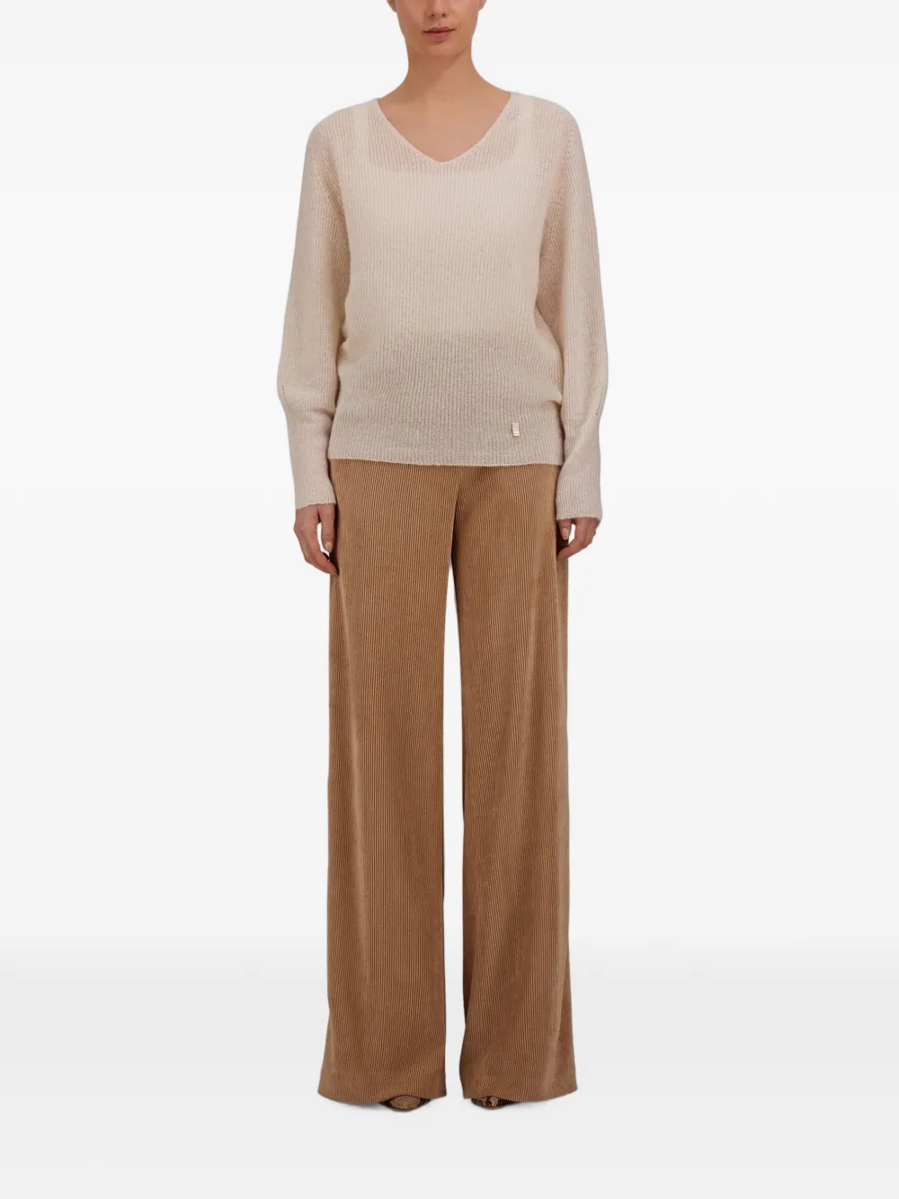 Herno Trui in tricotsteek met V-hals Beige