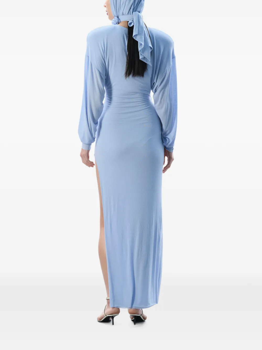 MANURÍ Gina maxi-jurk met roos-detail Blauw
