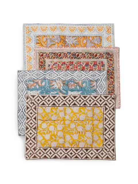 CU I SEEYOU floral-print geometric-border placemats (set of four)