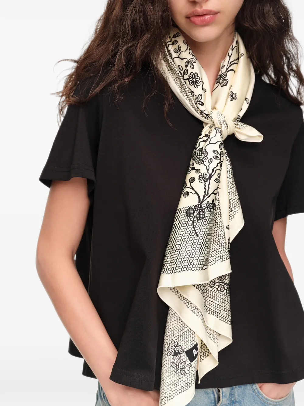 BIMBA Y LOLA Tweekleurige sjaal met bloemenkant Beige
