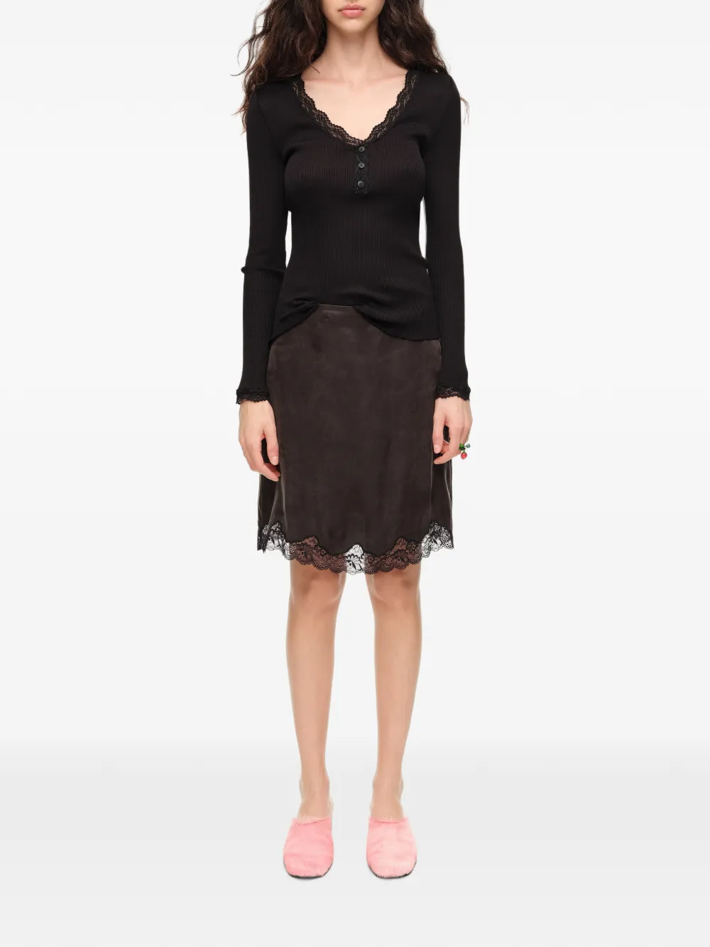 BIMBA Y LOLA Mini-rok met kant en verwassen effect Zwart