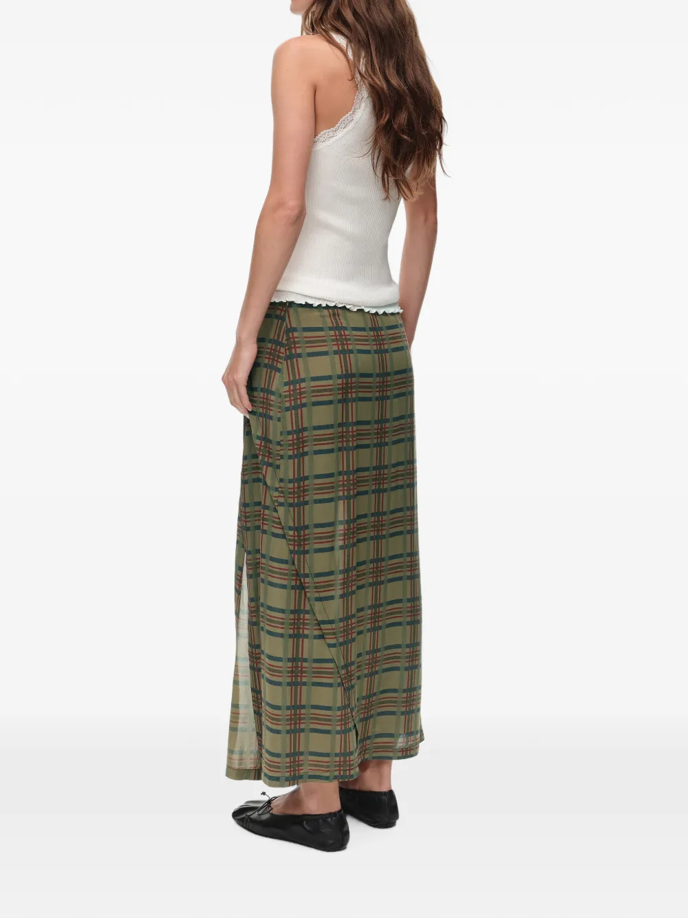 BIMBA Y LOLA Kaki geruite gesmockte rok Groen