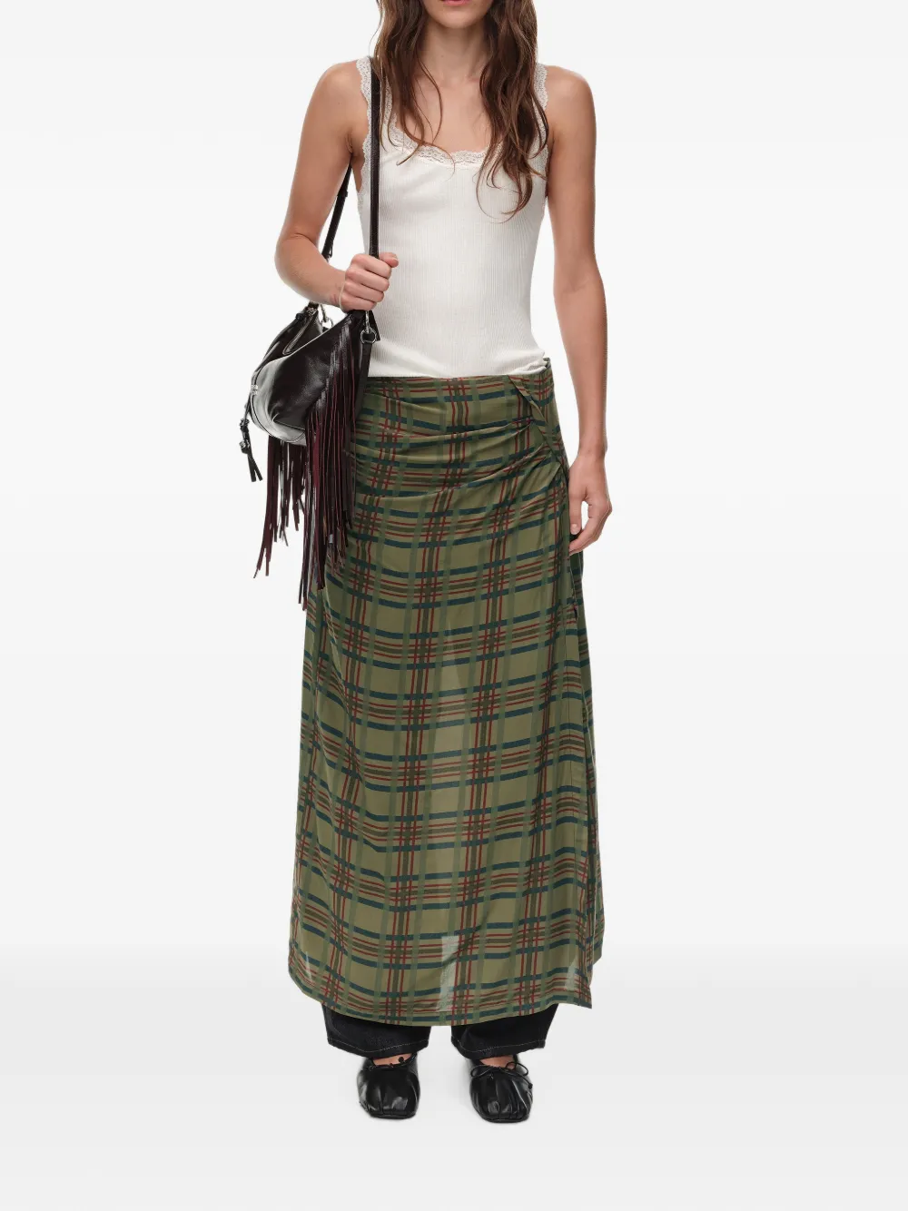 BIMBA Y LOLA Kaki geruite gesmockte rok Groen