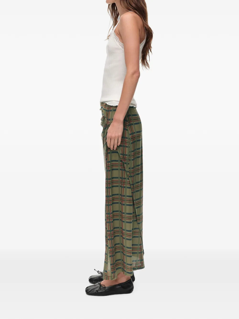 BIMBA Y LOLA Kaki geruite gesmockte rok Groen