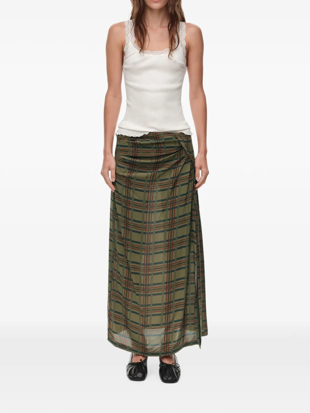 BIMBA Y LOLA Kaki geruite gesmockte rok Groen