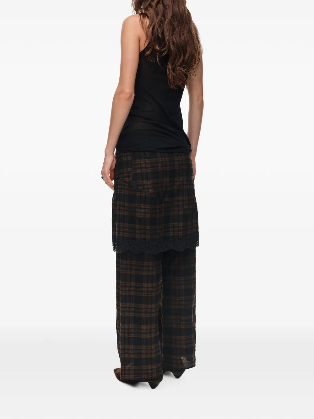 BIMBA Y LOLA Geruite rok met kanten afwerking Bruin
