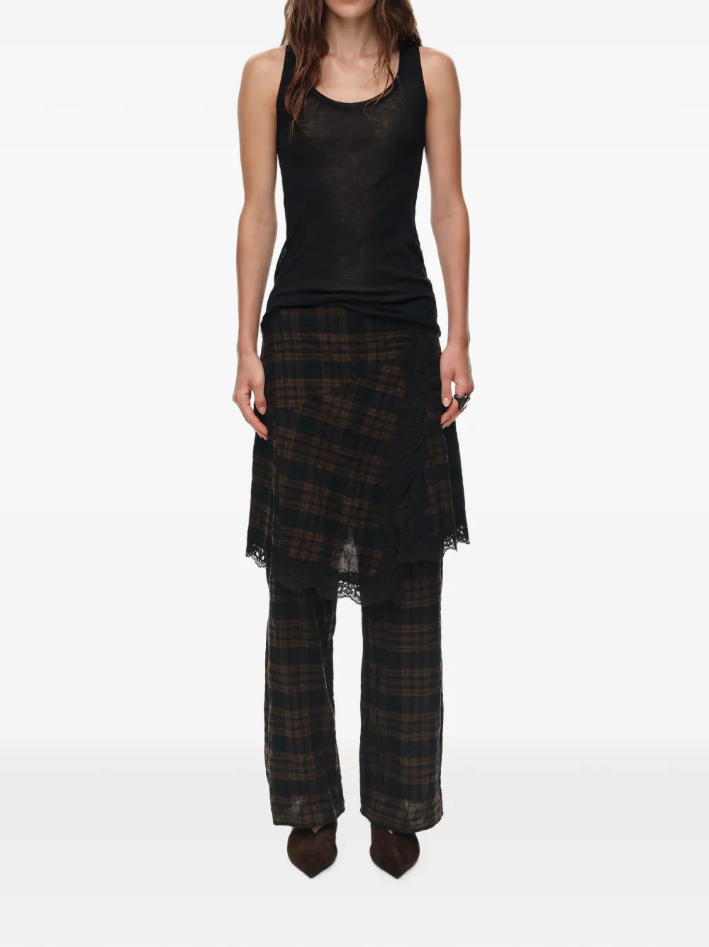 BIMBA Y LOLA Geruite rok met kanten afwerking Bruin
