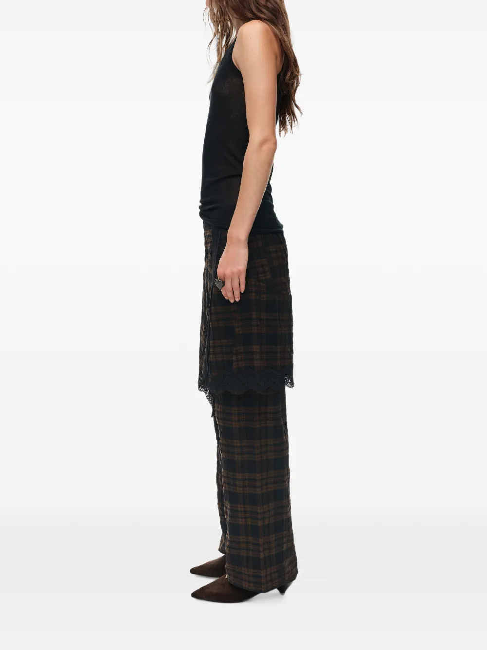 BIMBA Y LOLA Geruite rok met kanten afwerking Bruin