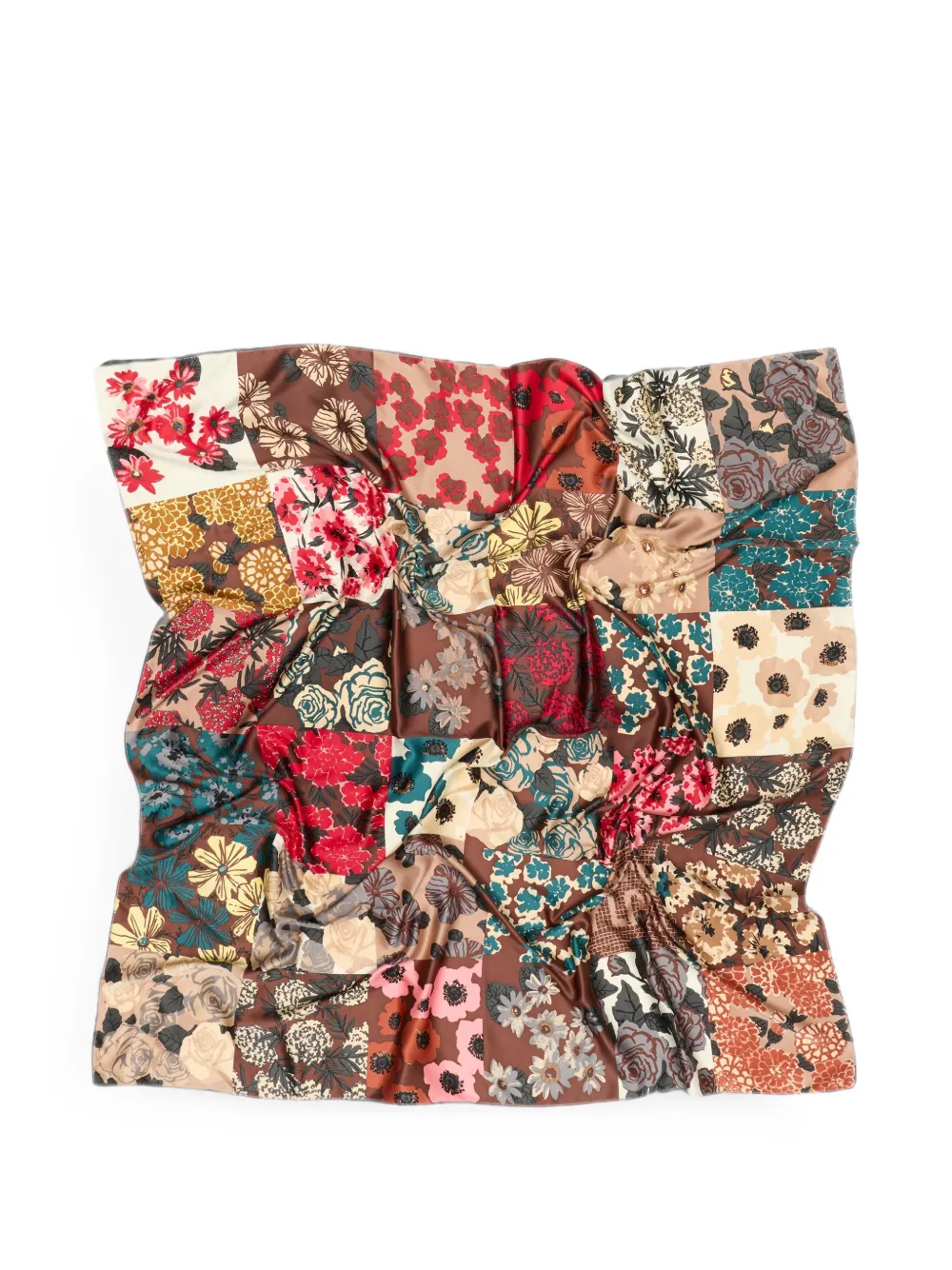 BIMBA Y LOLA Sjaal met patchwork en bloemen Bruin