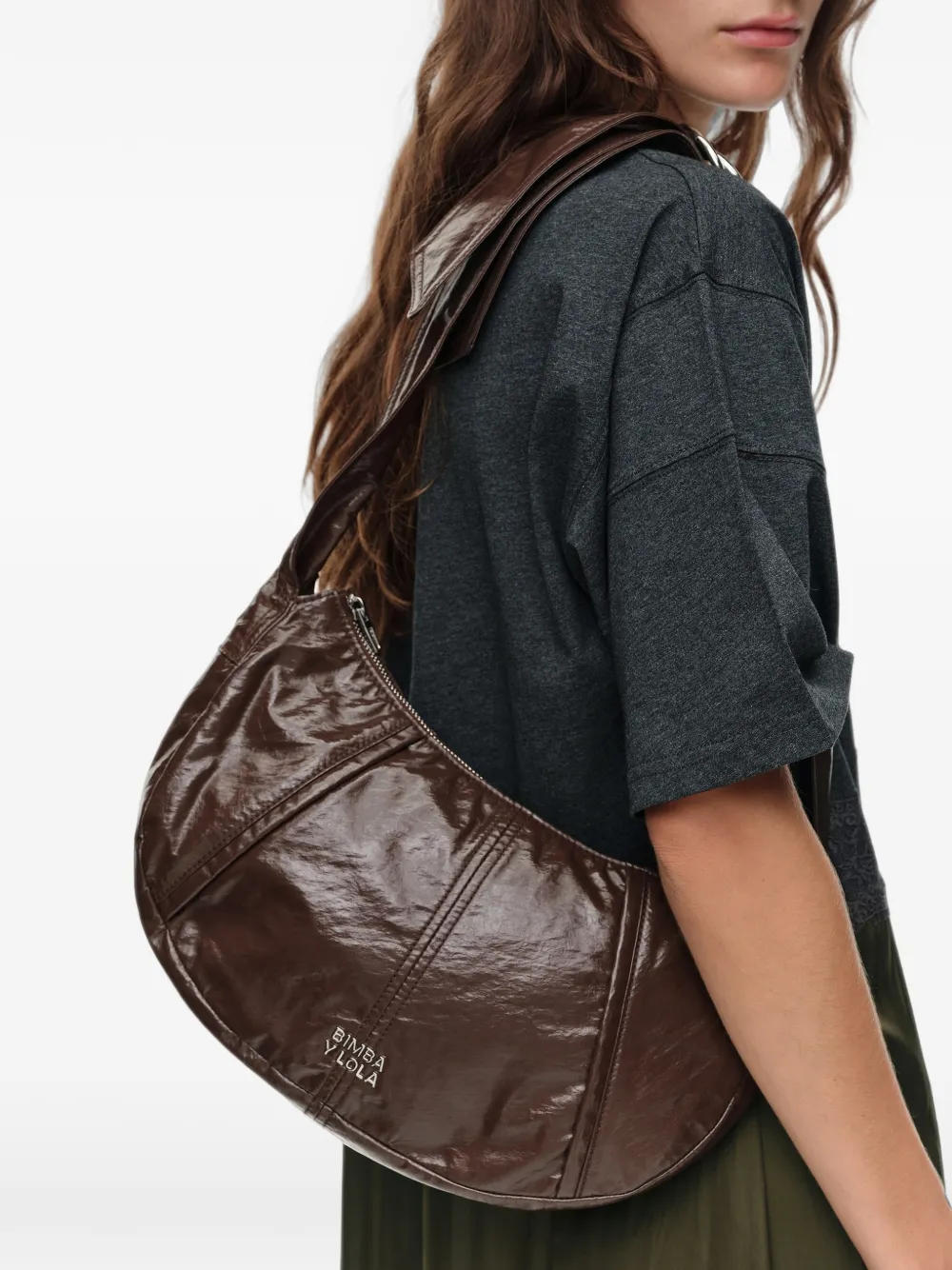 BIMBA Y LOLA Medium Moon tas met chocoladebruine glitters