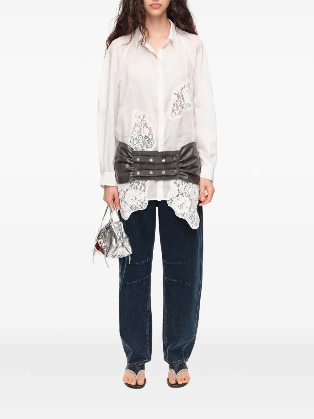 BIMBA Y LOLA Ivory oversized T-shirt met kant Wit