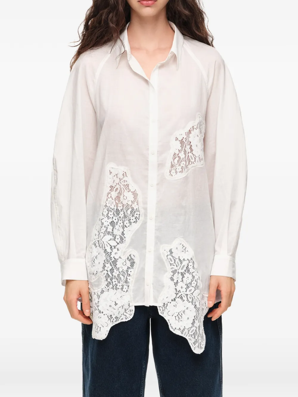 BIMBA Y LOLA Ivory oversized T-shirt met kant Wit