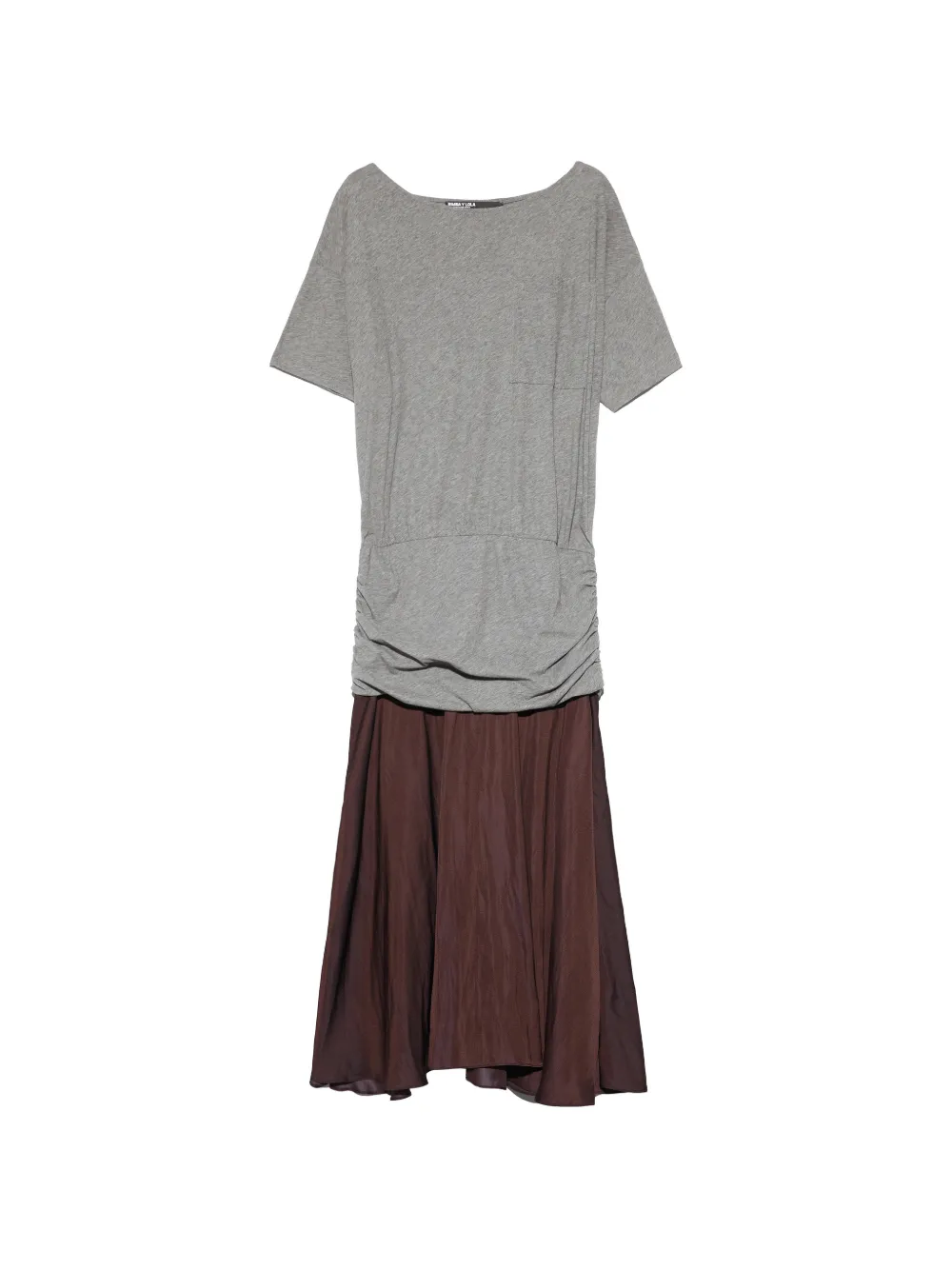 BIMBA Y LOLA gray melange two-material ruched dress with a flared hem Grijs