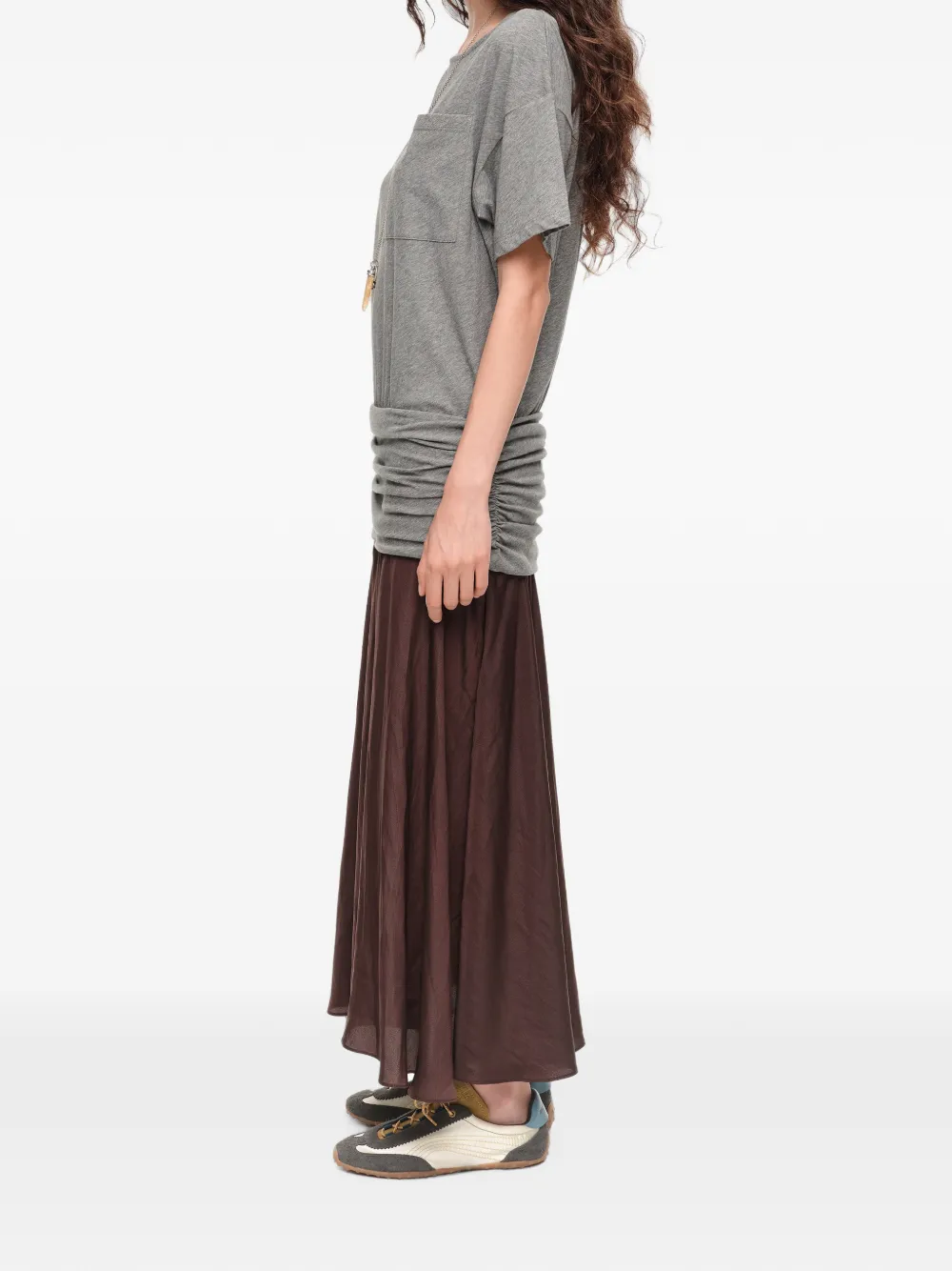 BIMBA Y LOLA gray melange two-material ruched dress with a flared hem Grijs