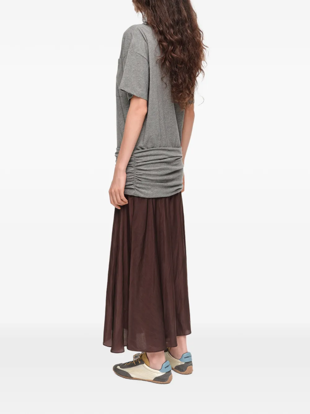 BIMBA Y LOLA gray melange two-material ruched dress with a flared hem Grijs