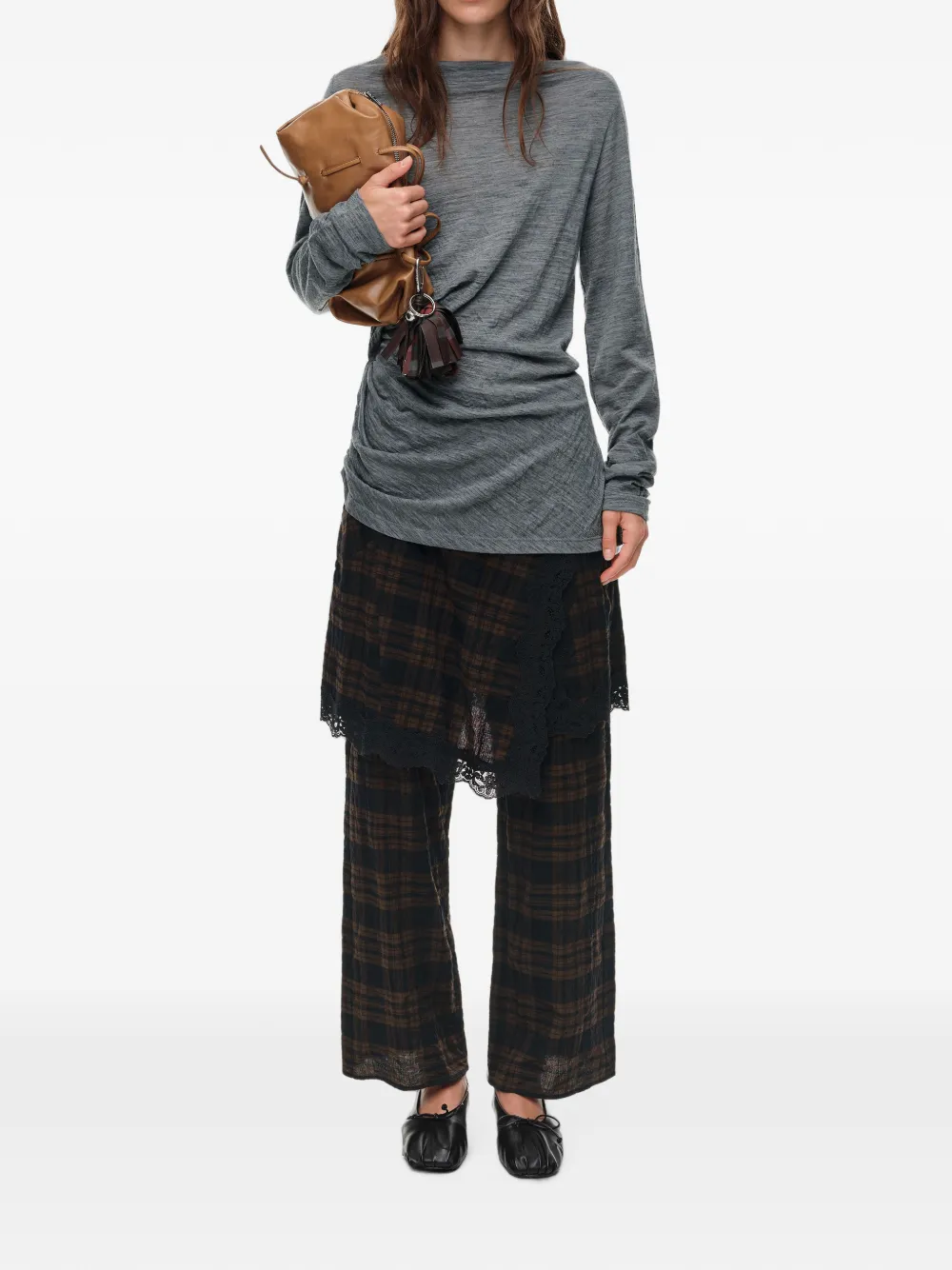 BIMBA Y LOLA Wollen T-shirt met geknoopt detail Grijs