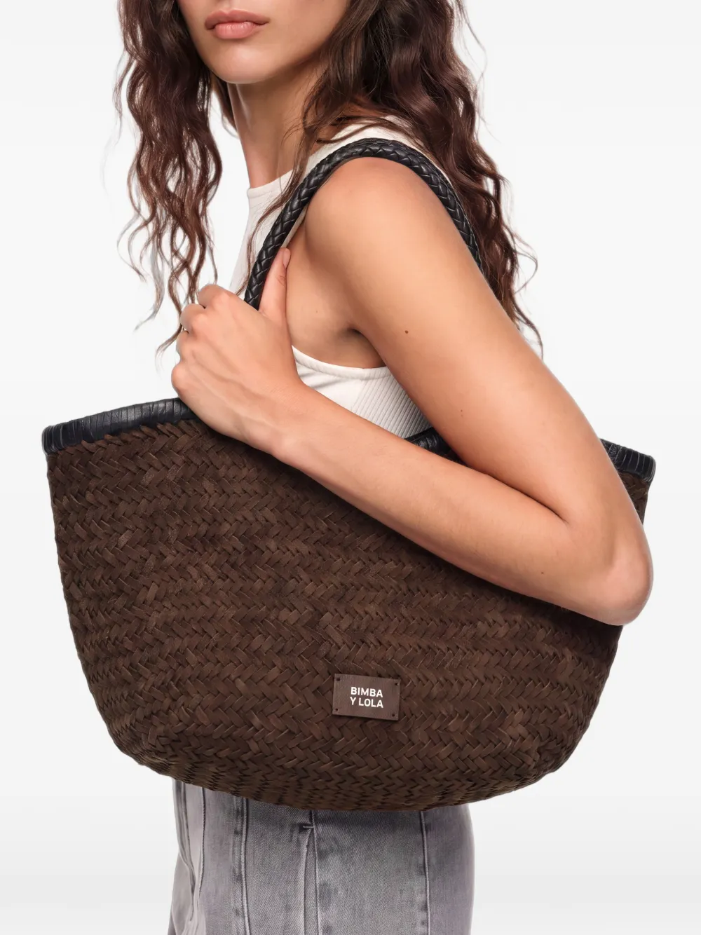 BIMBA Y LOLA Grote geplooide leren shopper Bruin