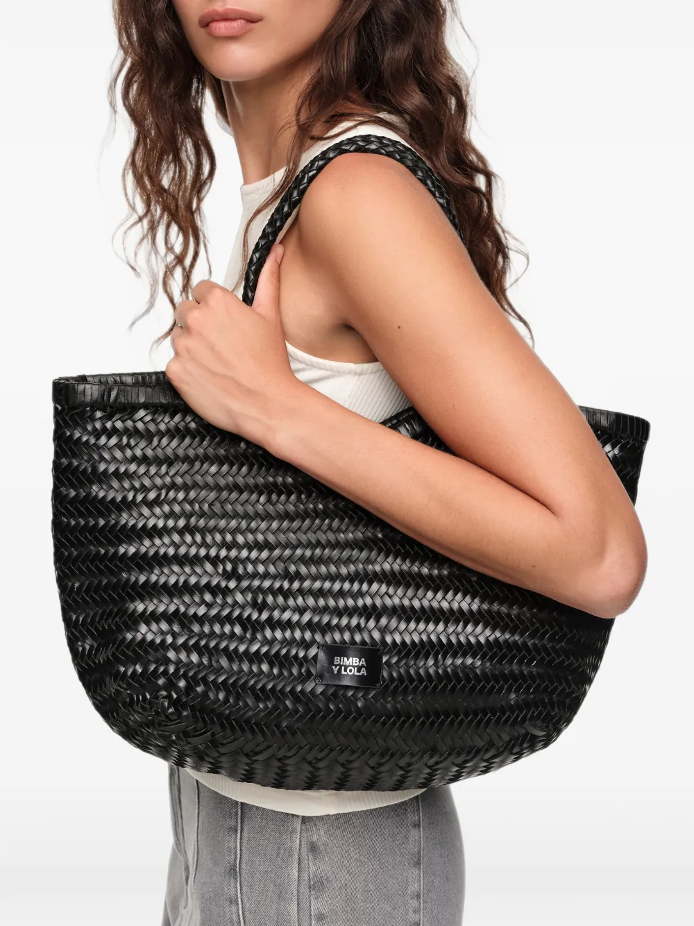 BIMBA Y LOLA Grote geplooide leren shopper Zwart