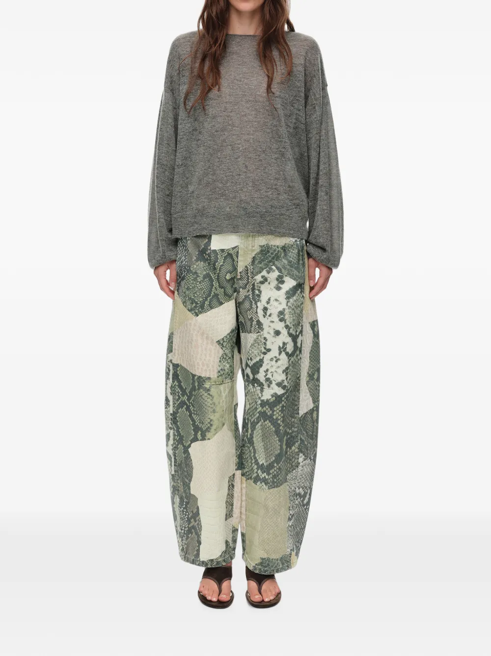 BIMBA Y LOLA Barrel Green denim broek met verstelbare taille en slangenpatchwork Groen