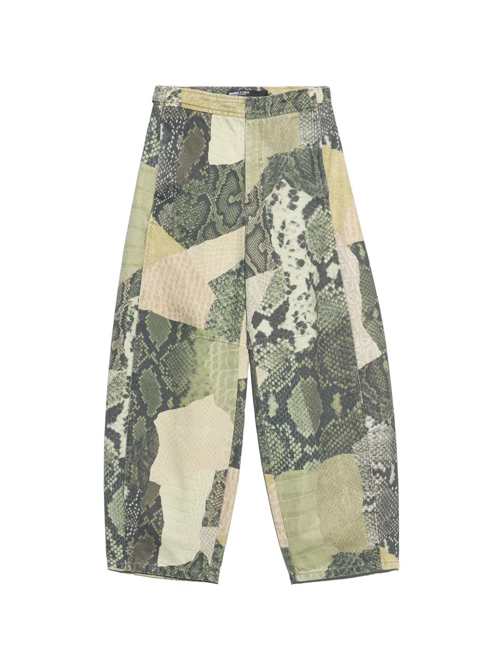 BIMBA Y LOLA barrel green snake-patchwork adjustable-waist denim trousers