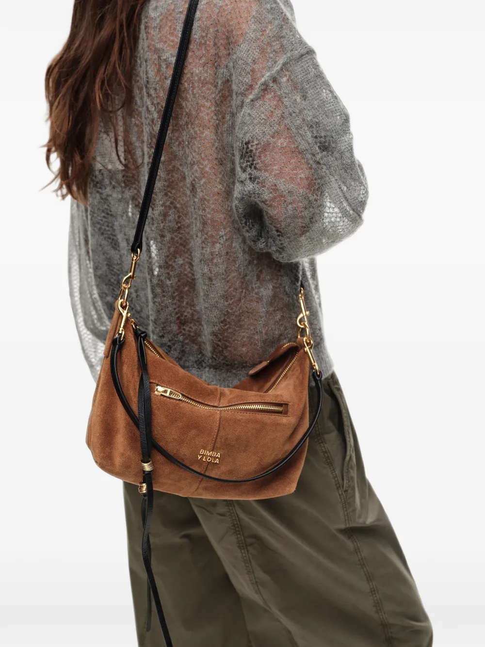 BIMBA Y LOLA Medium Tobacco Madrid suède tas Bruin