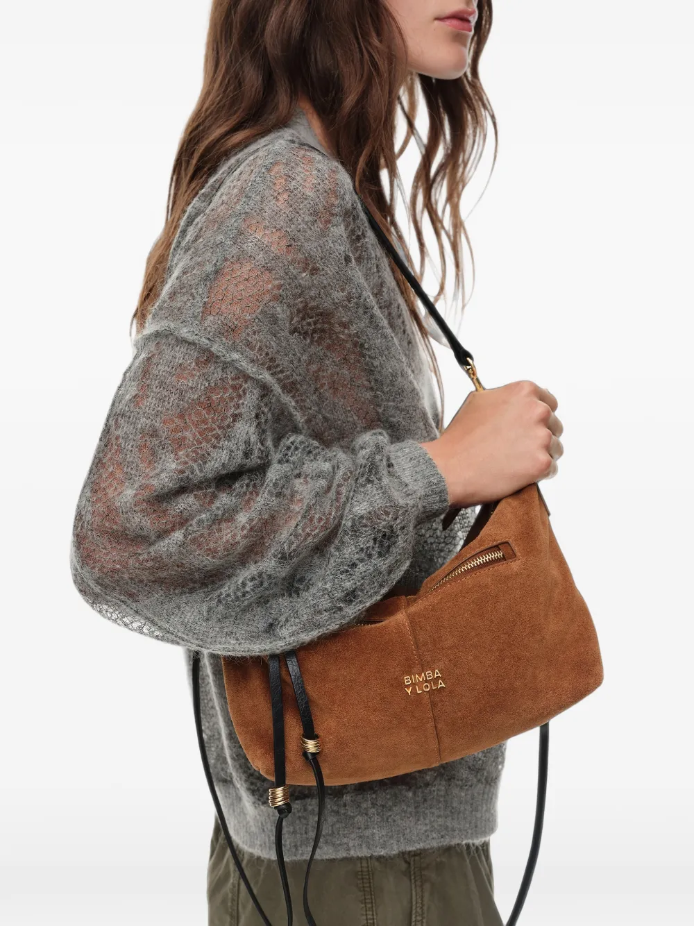 BIMBA Y LOLA Medium Tobacco Madrid suède tas Bruin