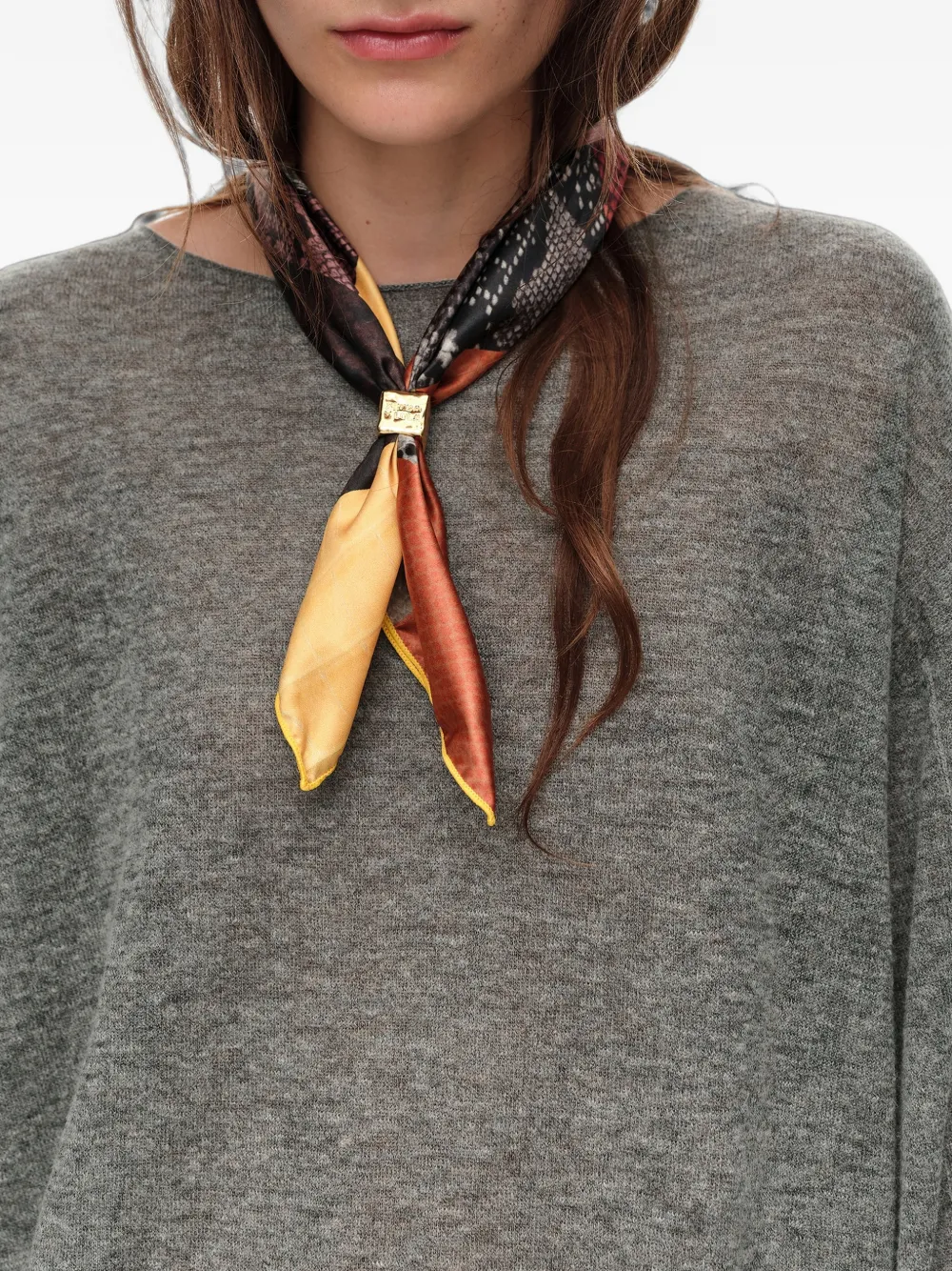 BIMBA Y LOLA Geometrische sjaalbedel met slangen-effect en patchwork Bruin