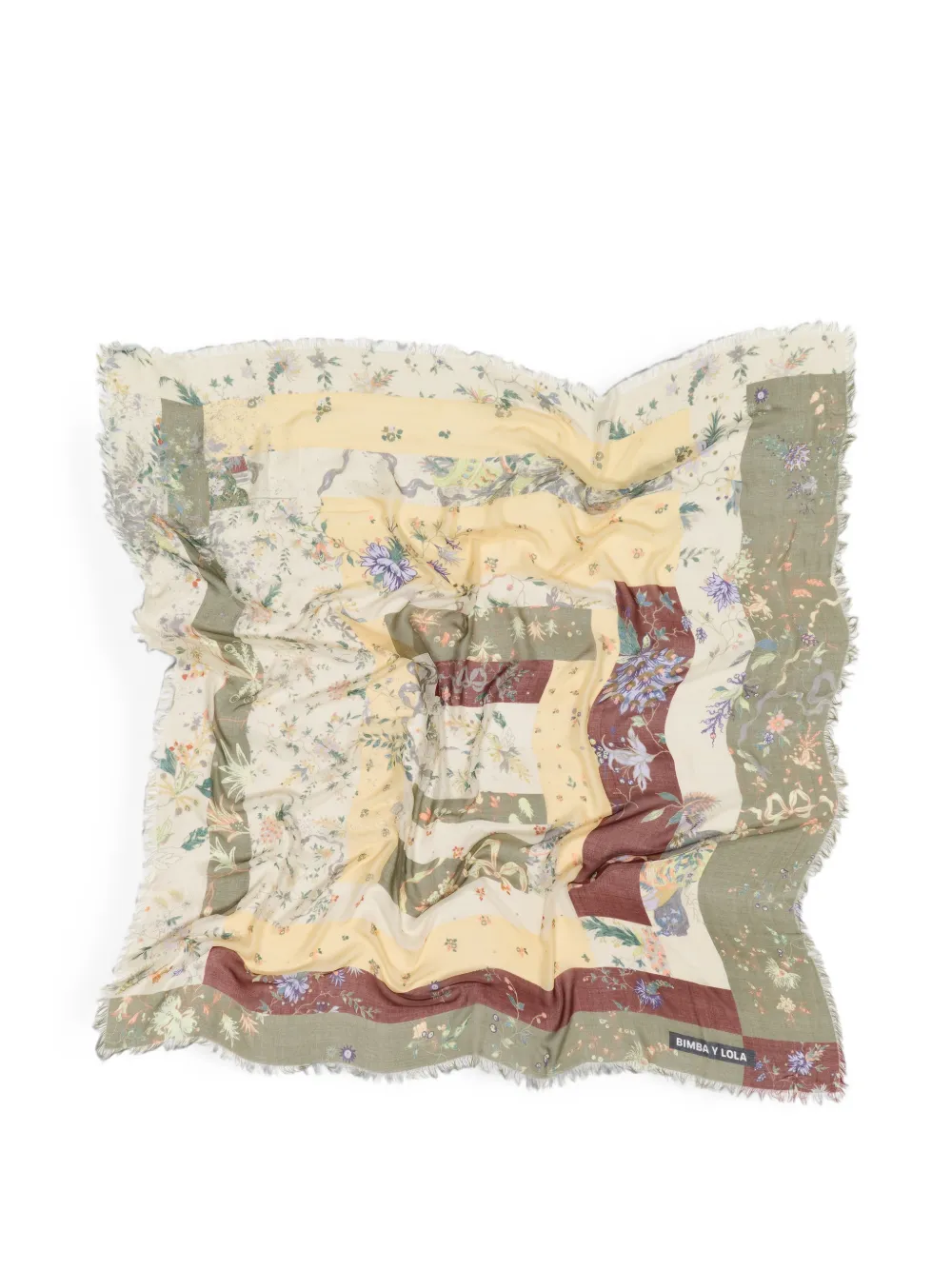 BIMBA Y LOLA romantic flowers patchwork shawl Beige