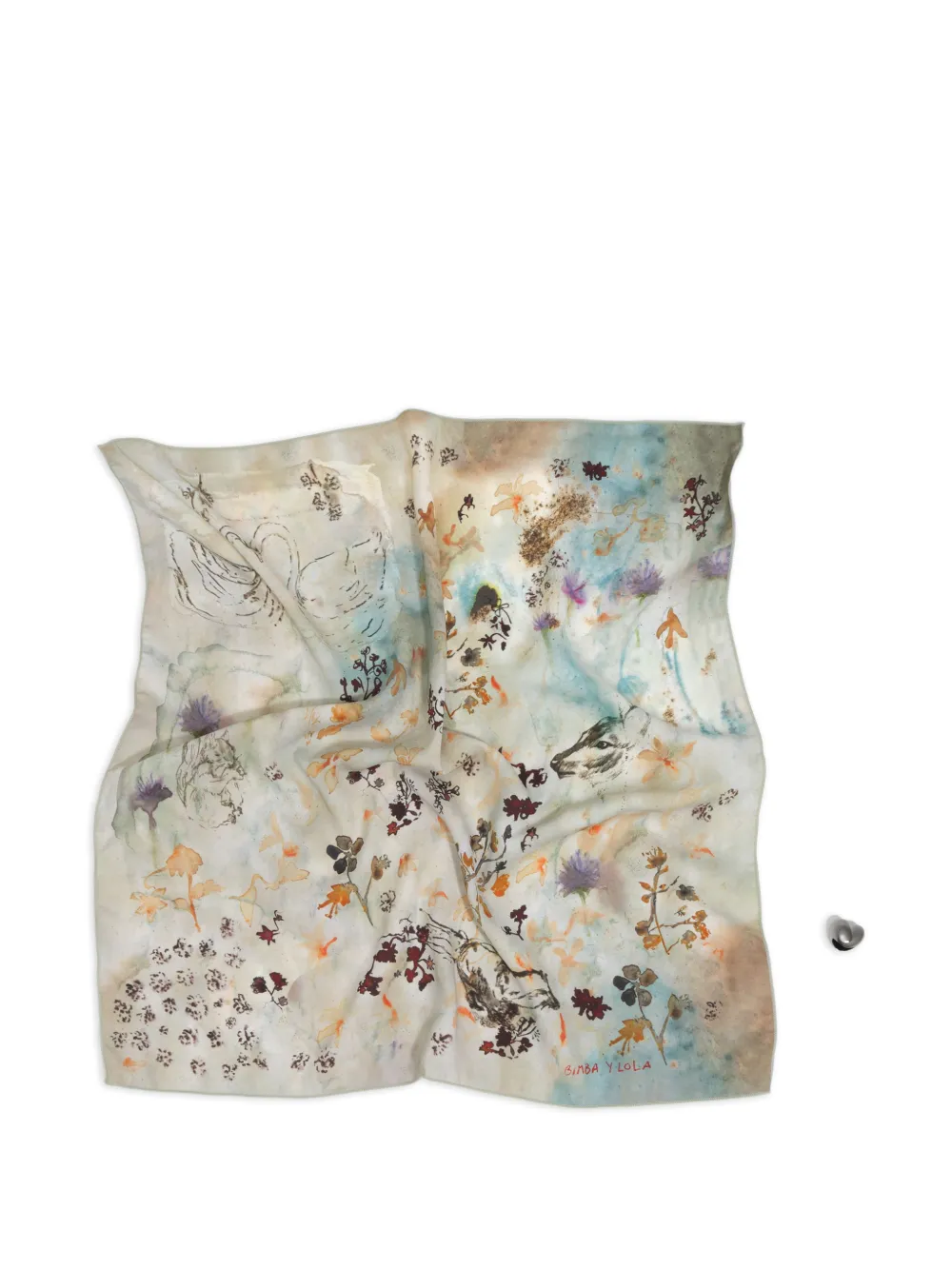 BIMBA Y LOLA floral scarf charm watercolor background Beige