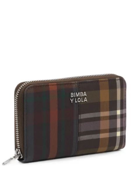 BIMBA Y LOLA medium coated chocolate green tartan wallet