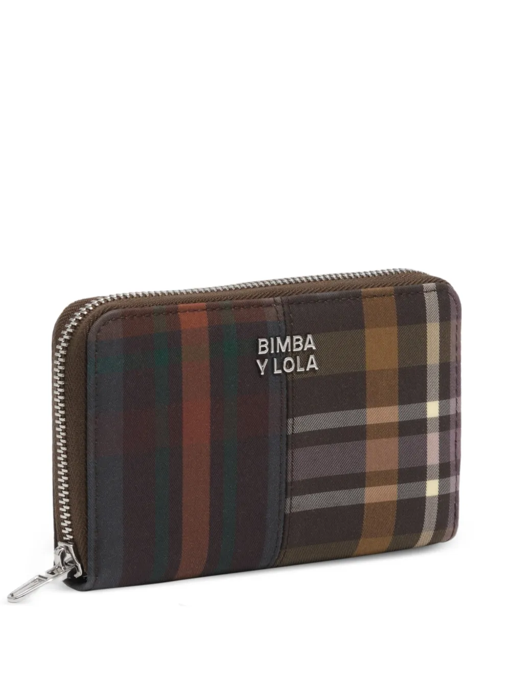 BIMBA Y LOLA medium coated chocolate green tartan wallet - Marrone
