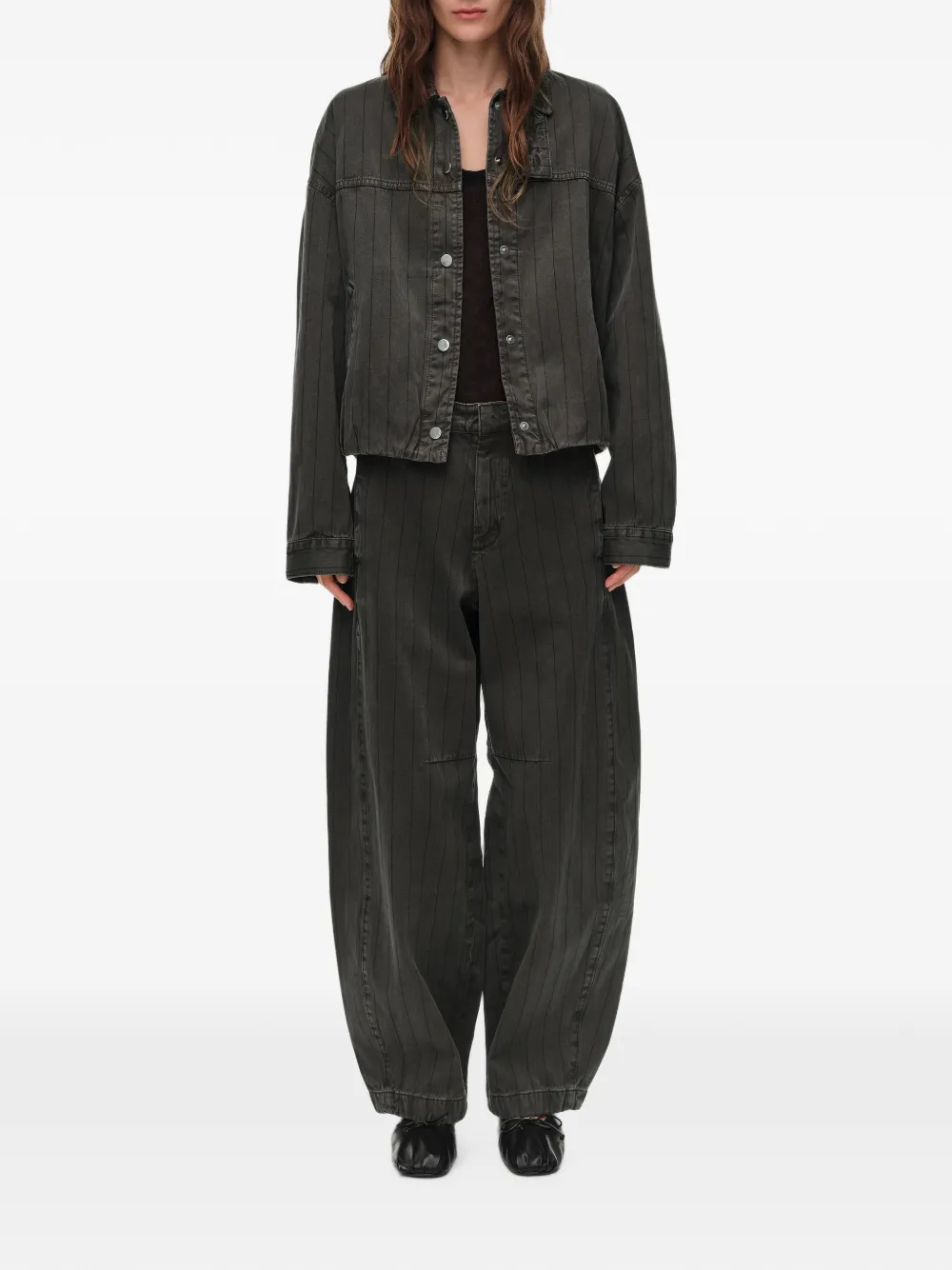 BIMBA Y LOLA Gestreept denim jack met wassing Bruin