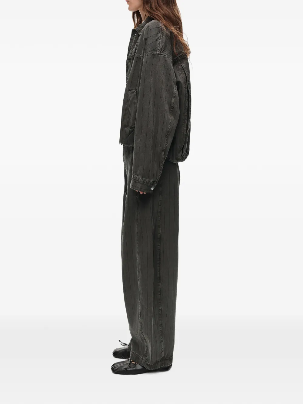 BIMBA Y LOLA Gestreept denim jack met wassing Bruin