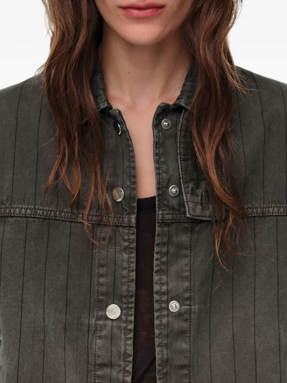 BIMBA Y LOLA Gestreept denim jack met wassing Bruin