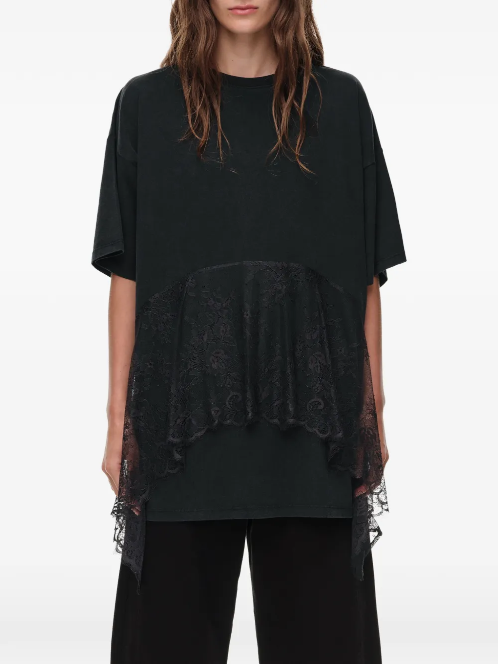 BIMBA Y LOLA T-shirt met ruches kant en verwassen effect Zwart
