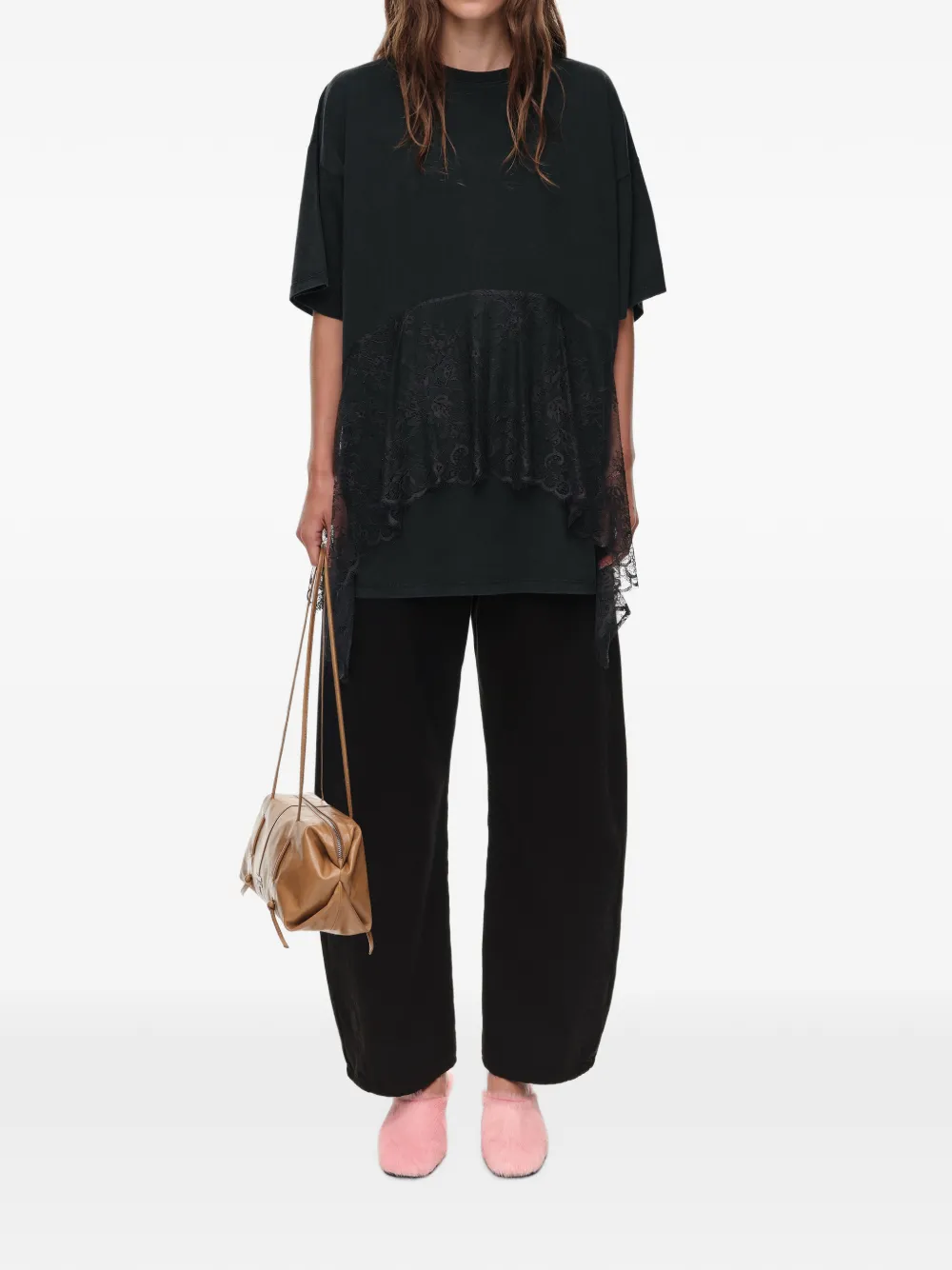BIMBA Y LOLA T-shirt met ruches kant en verwassen effect Zwart
