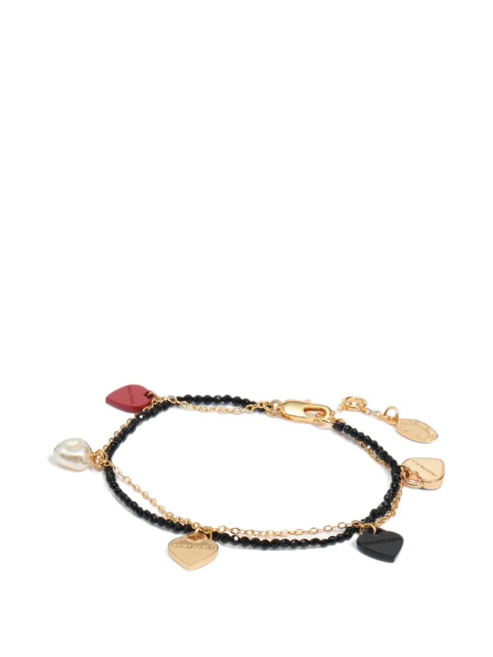 BIMBA Y LOLA double-chain bracelet with black crystal hearts and logo - Oro