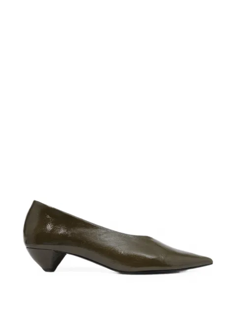 BIMBA Y LOLA  green leather low heel court shoes