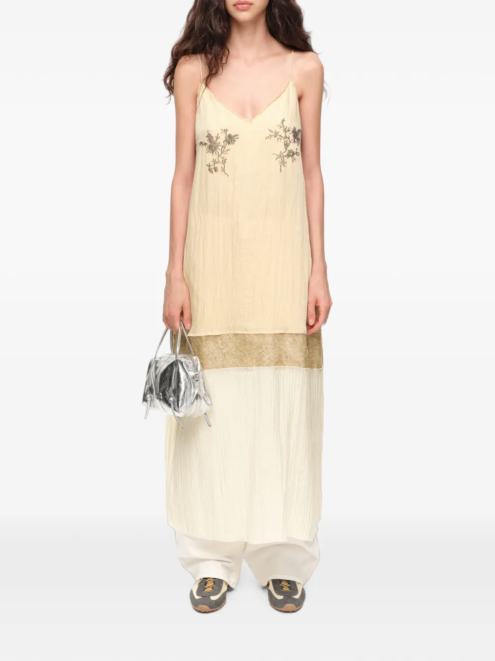 BIMBA Y LOLA Ocher straight midi-jurk met stenen Beige