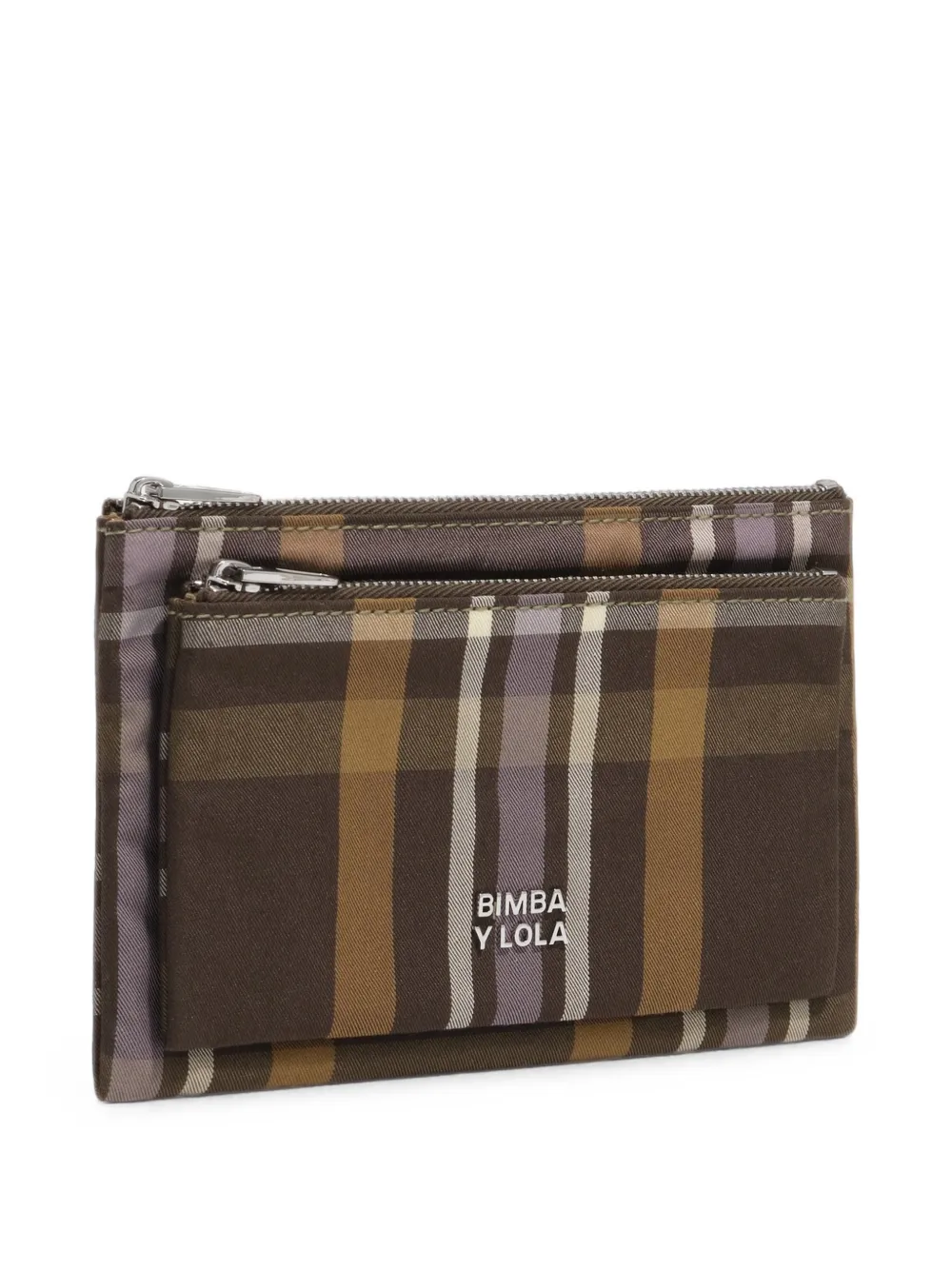 BIMBA Y LOLA Hunter Green portemonnee met tartan-ruit en jacquard Bruin