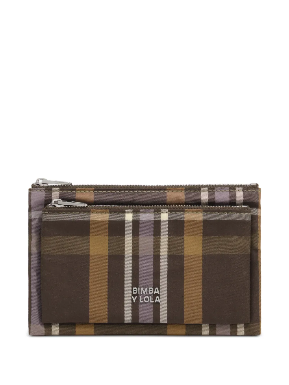 BIMBA Y LOLA hunter green tartan jacquard pocket purse - Marrone