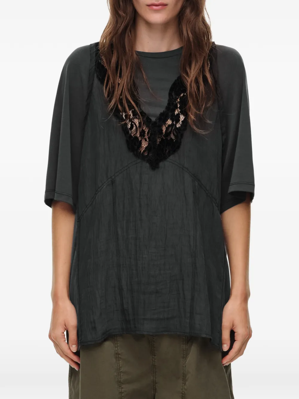 BIMBA Y LOLA T-shirt met kant en verwassen effect Grijs