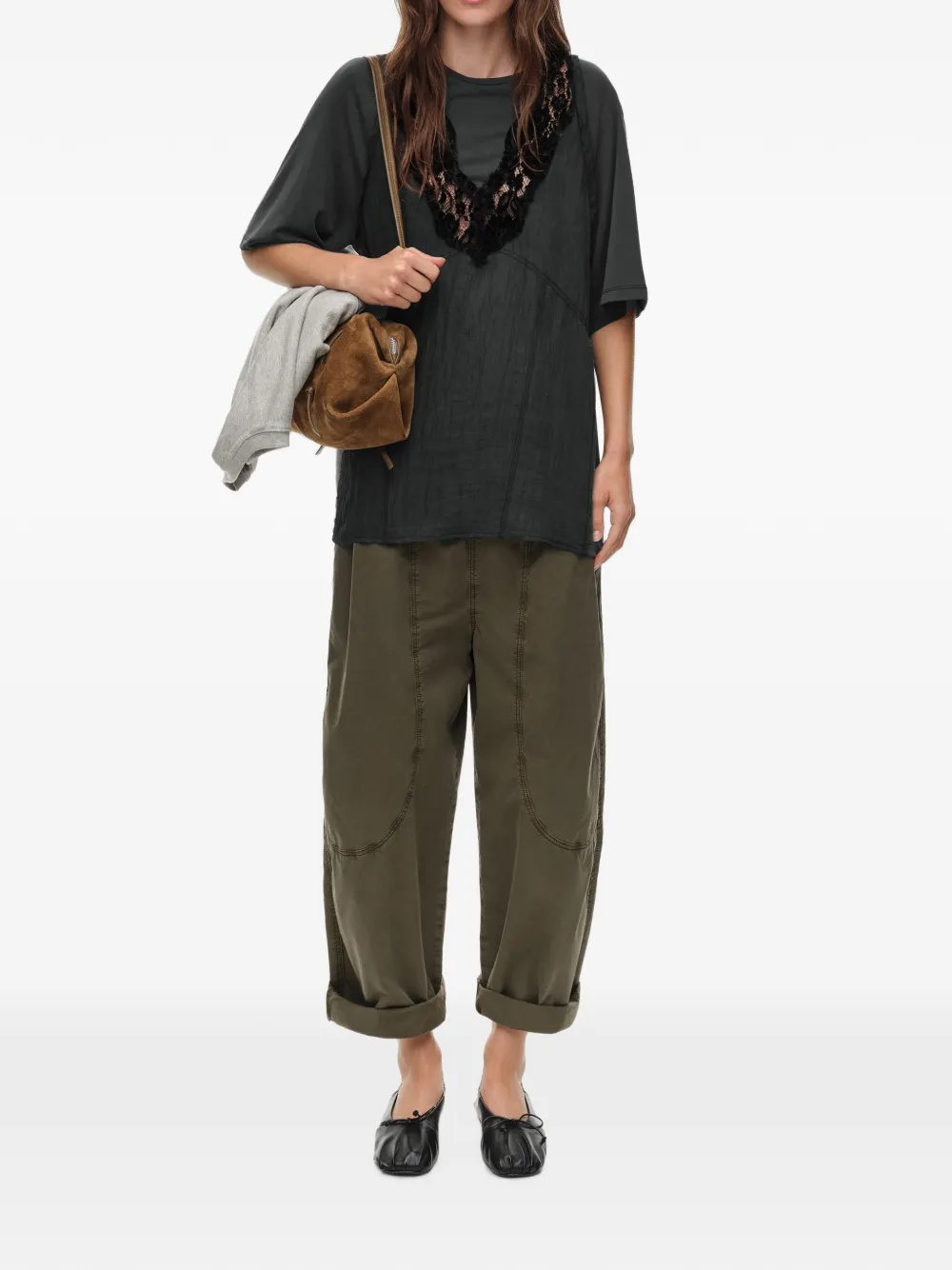 BIMBA Y LOLA T-shirt met kant en verwassen effect Grijs