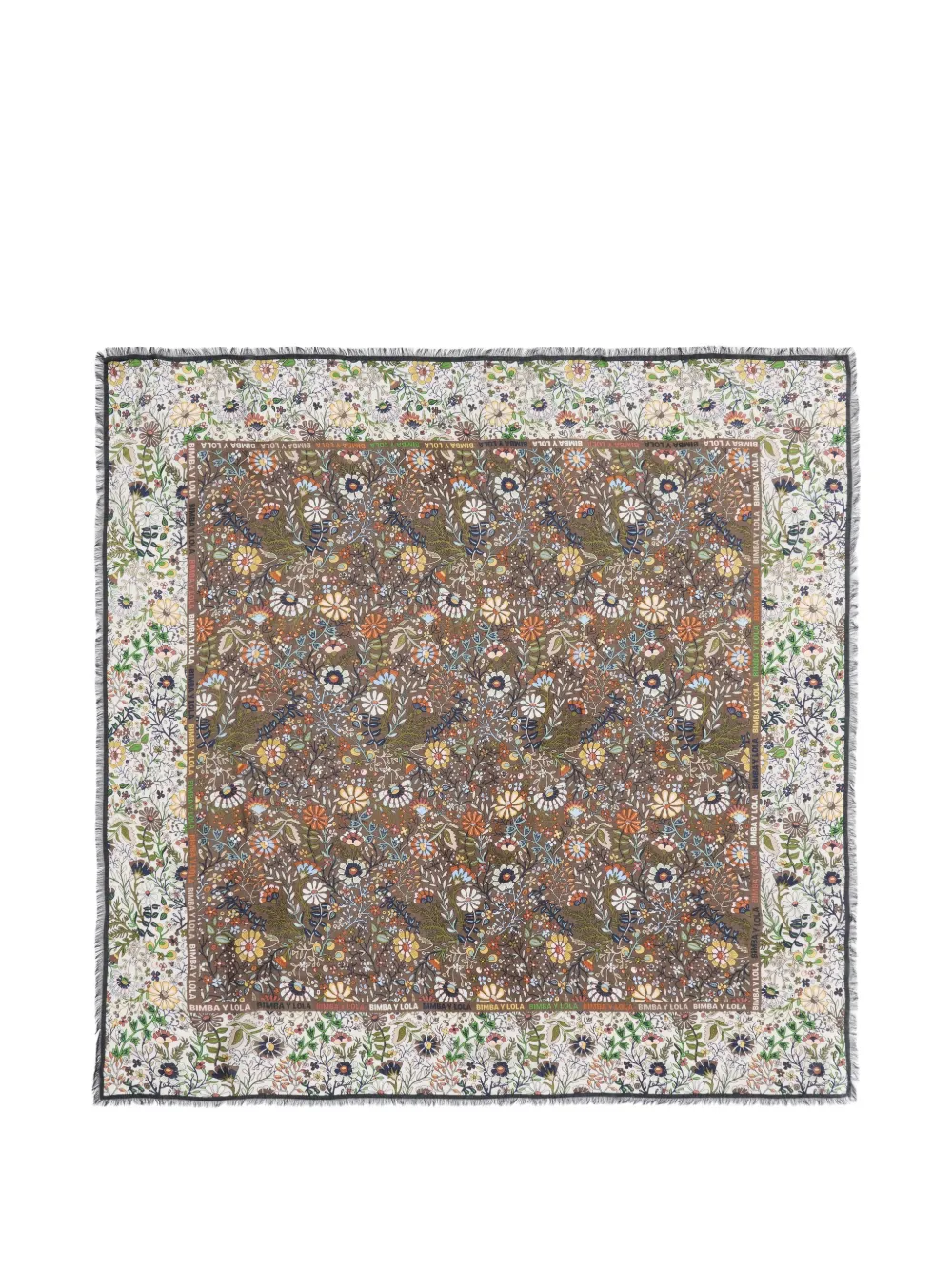 BIMBA Y LOLA floral scarf with brown logo border - Toni neutri