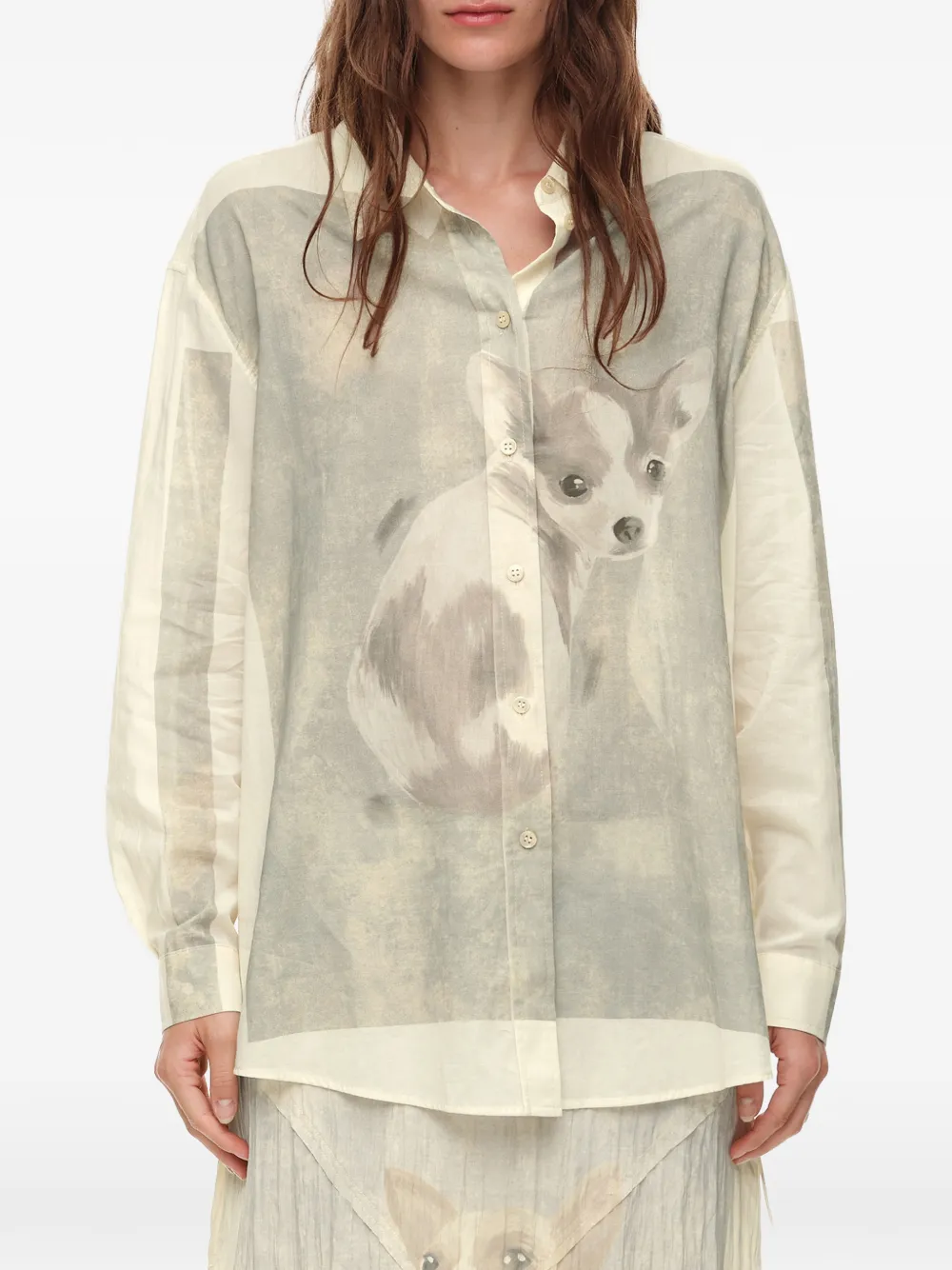 BIMBA Y LOLA Blouse met Chihuahua-print Beige