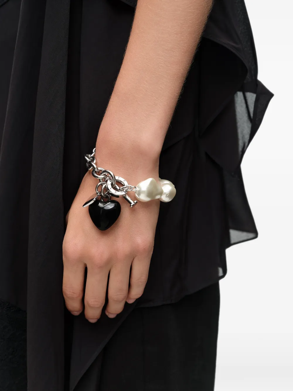 BIMBA Y LOLA chain and pearl black heart bracelet - Argento