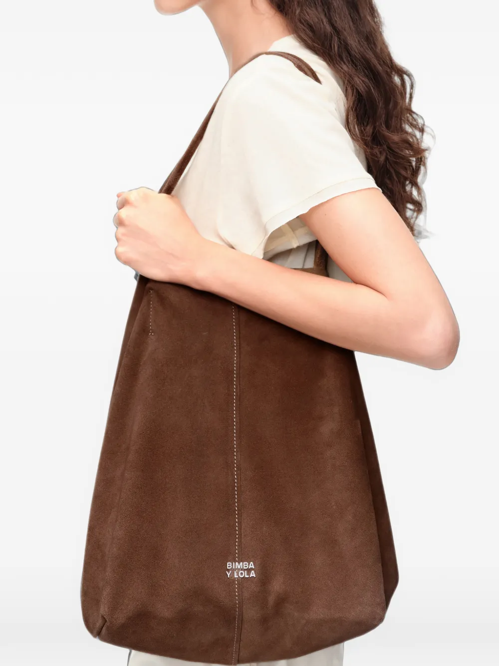 BIMBA Y LOLA coffee suede maxi shopper bag Bruin