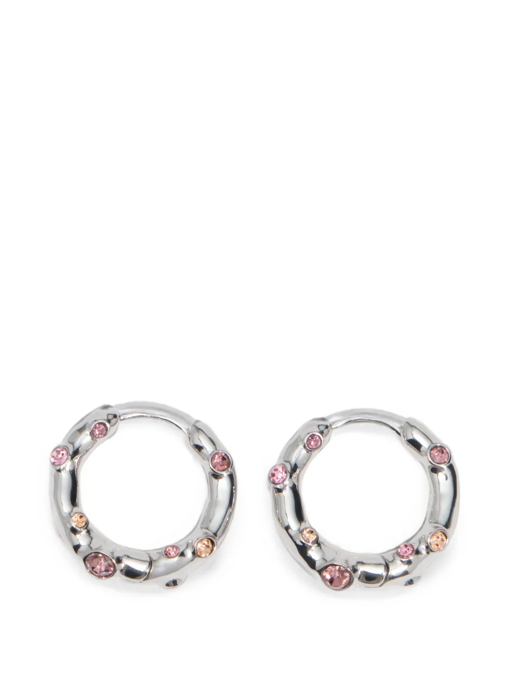 BIMBA Y LOLA Orecchini a cerchio in metallo testurizzato color argento con cristalli rosa