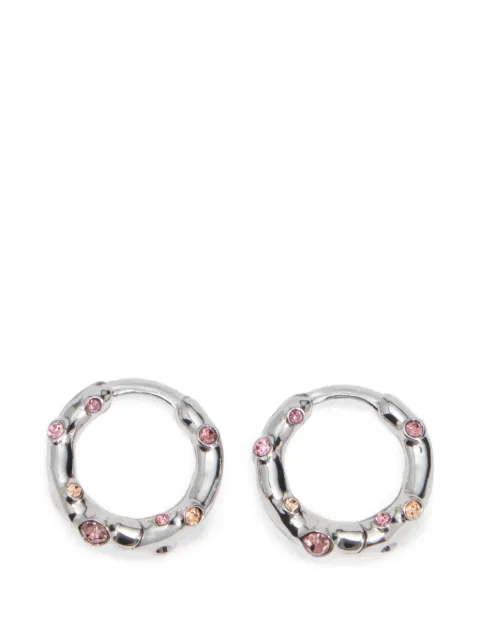 BIMBA Y LOLA silver textured metal hoop earrings with pink crystals