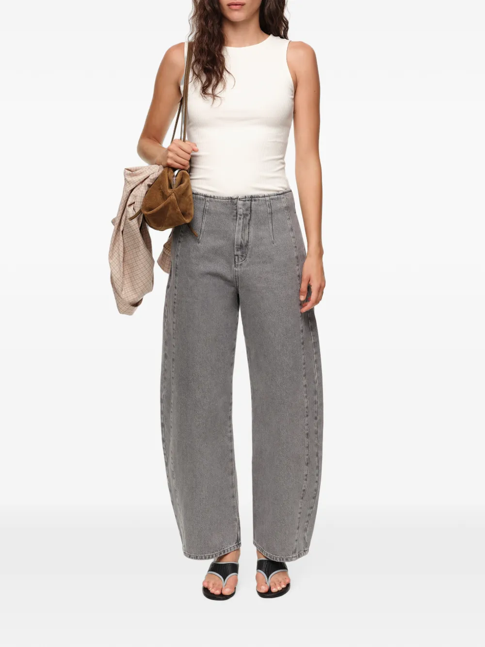 BIMBA Y LOLA Barrel grijze denim broek met gesp Grijs